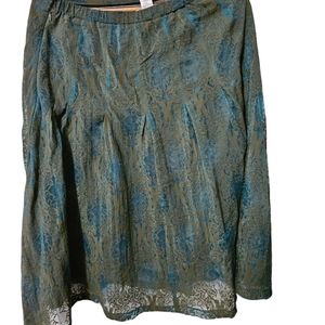 Cold Water Creek Gothic Grunge Gypsy Midi Skirt Teal Brown Lace with Side Zipper